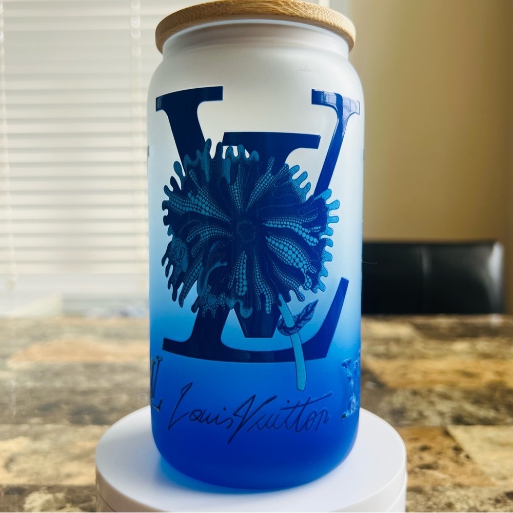 Blue Ombre 16 oz Glass Tumbler